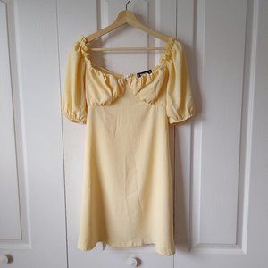 Missguided Light Yellow Puff Sleeve Skater Dress